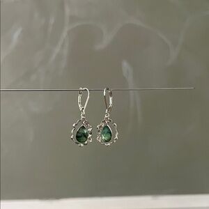 Silver and Emerald Green Drop Earrings